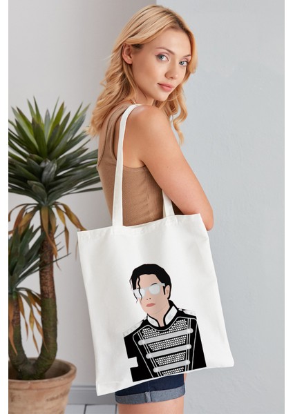 Micheal Jackson Model Baskılı Günlük Kullanım Özel Baskı Bez Omuz Çantası Hediyelik Tote Bag