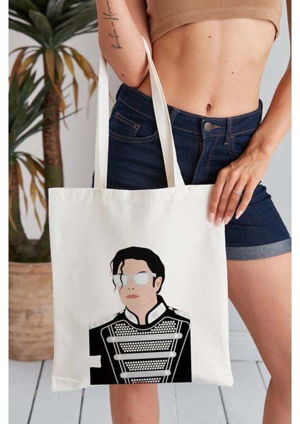Micheal Jackson Model Baskılı Günlük Kullanım Özel Baskı Bez Omuz Çantası Hediyelik Tote Bag