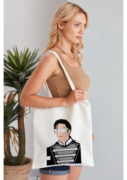 Micheal Jackson Model Baskılı Günlük Kullanım Özel Baskı Bez Omuz Çantası Hediyelik Tote Bag