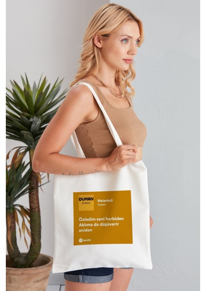 Melankoli Model Baskılı Günlük Kullanım Özel Baskı Bez Omuz Çantası Hediyelik Tote Bag
