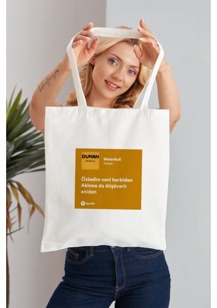 Melankoli Model Baskılı Günlük Kullanım Özel Baskı Bez Omuz Çantası Hediyelik Tote Bag