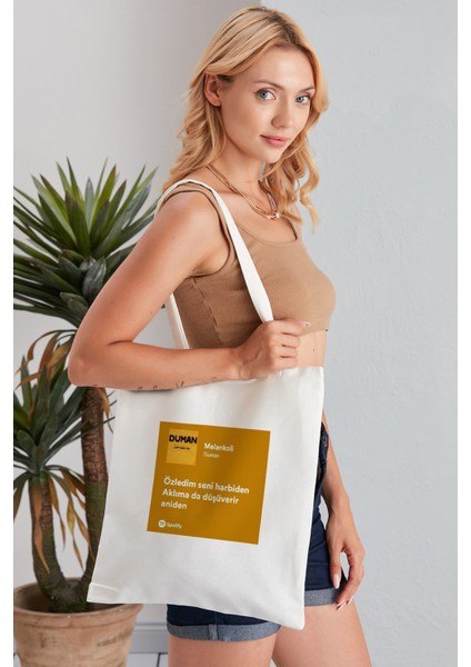 Melankoli Model Baskılı Günlük Kullanım Özel Baskı Bez Omuz Çantası Hediyelik Tote Bag