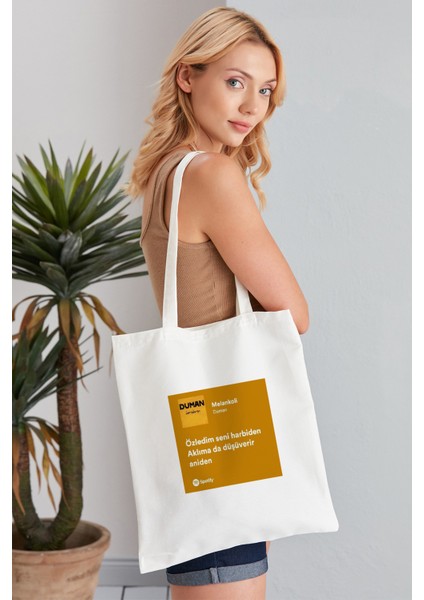 Melankoli Model Baskılı Günlük Kullanım Özel Baskı Bez Omuz Çantası Hediyelik Tote Bag