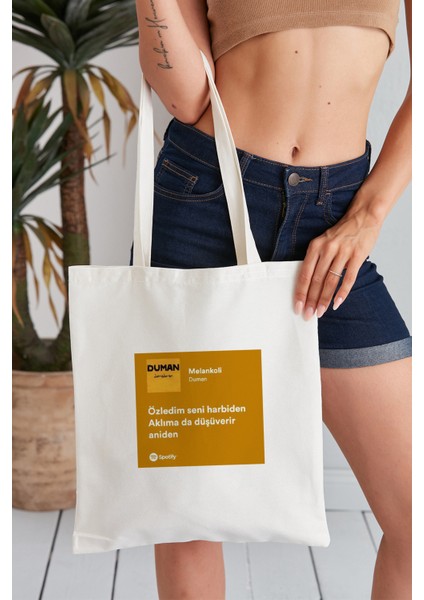 Melankoli Model Baskılı Günlük Kullanım Özel Baskı Bez Omuz Çantası Hediyelik Tote Bag