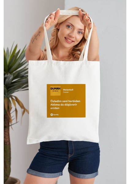 Melankoli Model Baskılı Günlük Kullanım Özel Baskı Bez Omuz Çantası Hediyelik Tote Bag