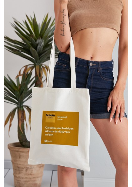 Melankoli Model Baskılı Günlük Kullanım Özel Baskı Bez Omuz Çantası Hediyelik Tote Bag