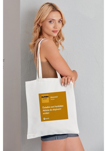 Melankoli Model Baskılı Günlük Kullanım Özel Baskı Bez Omuz Çantası Hediyelik Tote Bag