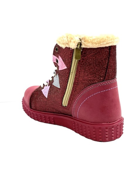 Ortopedik İçi Kürklü Fermuarlı Kaydırmaz Taban Çocuk Botu BORDO