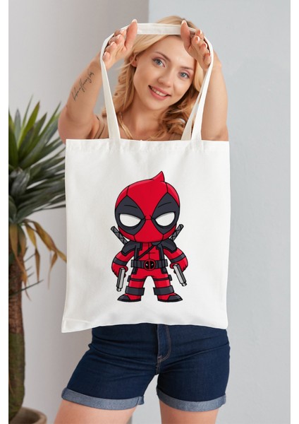 Deadpool Model Baskılı Günlük Kullanım Özel Baskı Bez Omuz Çantası Hediyelik Tote Bag
