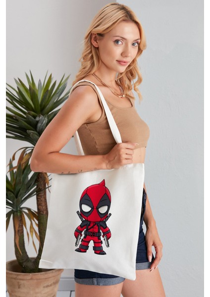 Deadpool Model Baskılı Günlük Kullanım Özel Baskı Bez Omuz Çantası Hediyelik Tote Bag