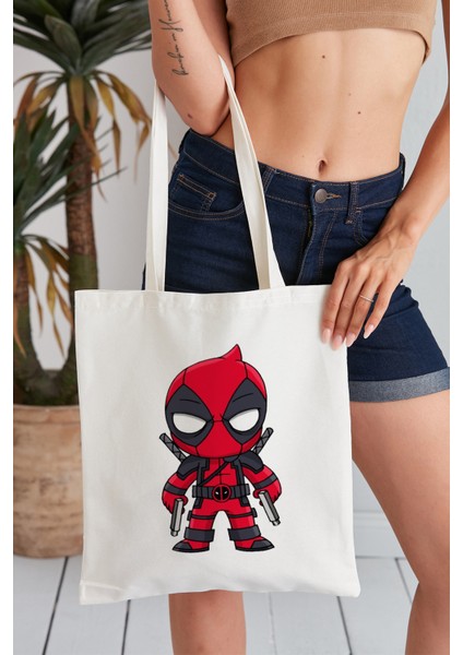 Deadpool Model Baskılı Günlük Kullanım Özel Baskı Bez Omuz Çantası Hediyelik Tote Bag