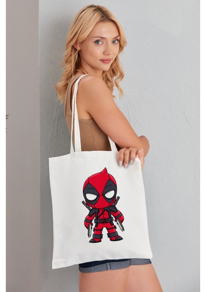Deadpool Model Baskılı Günlük Kullanım Özel Baskı Bez Omuz Çantası Hediyelik Tote Bag