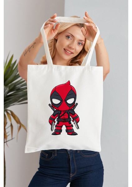 Deadpool Model Baskılı Günlük Kullanım Özel Baskı Bez Omuz Çantası Hediyelik Tote Bag