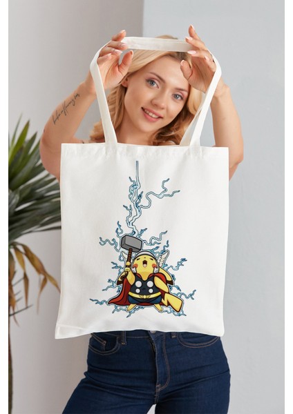 Pokemon Model Baskılı Günlük Kullanım Özel Baskı Bez Omuz Çantası Hediyelik Tote Bag