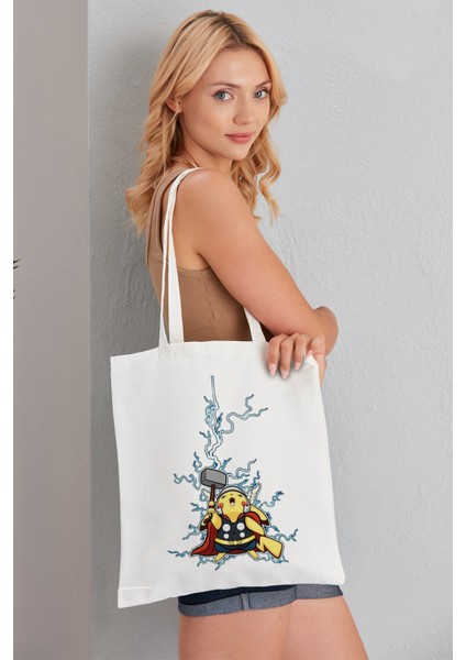 Pokemon Model Baskılı Günlük Kullanım Özel Baskı Bez Omuz Çantası Hediyelik Tote Bag