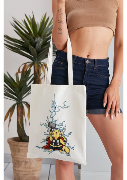 Pokemon Model Baskılı Günlük Kullanım Özel Baskı Bez Omuz Çantası Hediyelik Tote Bag