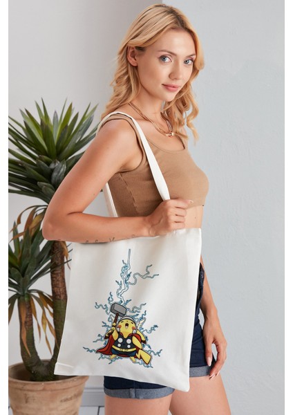 Pokemon Model Baskılı Günlük Kullanım Özel Baskı Bez Omuz Çantası Hediyelik Tote Bag