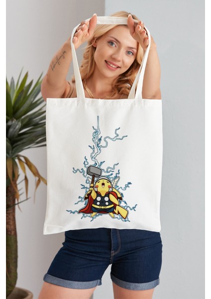 Pokemon Model Baskılı Günlük Kullanım Özel Baskı Bez Omuz Çantası Hediyelik Tote Bag