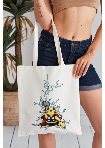 Pokemon Model Baskılı Günlük Kullanım Özel Baskı Bez Omuz Çantası Hediyelik Tote Bag