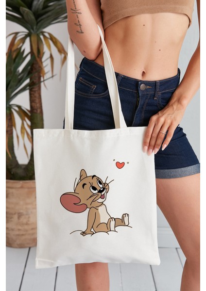 Jerry Model Baskılı Günlük Kullanım Özel Baskı Bez Omuz Çantası Hediyelik Tote Bag
