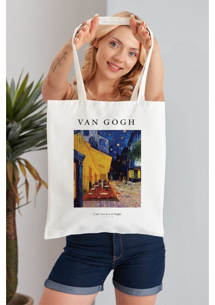 Cafe Terrace At Night Model Baskılı Günlük Kullanım Özel Baskı Bez Omuz Çantası Hediyelik Tote Bag