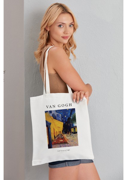 Cafe Terrace At Night Model Baskılı Günlük Kullanım Özel Baskı Bez Omuz Çantası Hediyelik Tote Bag