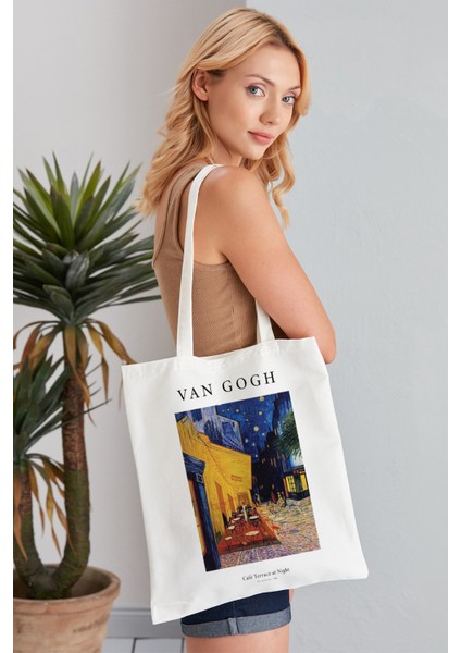 Cafe Terrace At Night Model Baskılı Günlük Kullanım Özel Baskı Bez Omuz Çantası Hediyelik Tote Bag