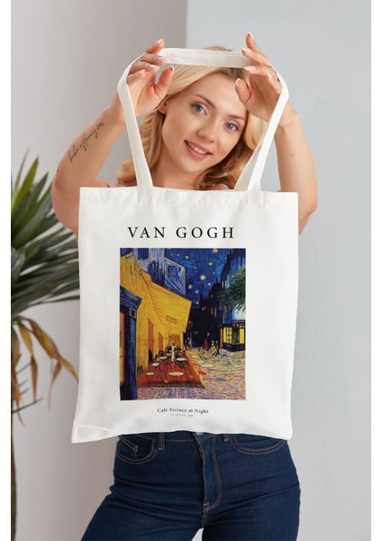 Cafe Terrace At Night Model Baskılı Günlük Kullanım Özel Baskı Bez Omuz Çantası Hediyelik Tote Bag