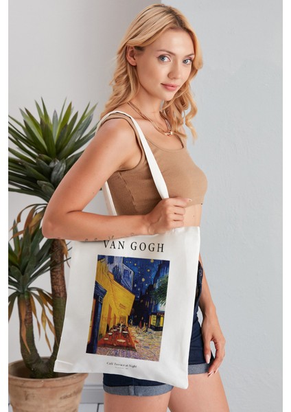 Cafe Terrace At Night Model Baskılı Günlük Kullanım Özel Baskı Bez Omuz Çantası Hediyelik Tote Bag