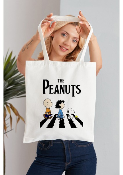 The Peanuts Model Baskılı Günlük Kullanım Özel Baskı Bez Omuz Çantası Hediyelik Tote Bag