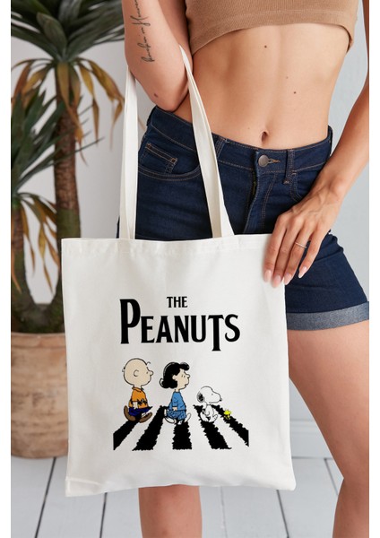 The Peanuts Model Baskılı Günlük Kullanım Özel Baskı Bez Omuz Çantası Hediyelik Tote Bag
