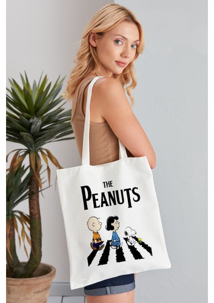 The Peanuts Model Baskılı Günlük Kullanım Özel Baskı Bez Omuz Çantası Hediyelik Tote Bag