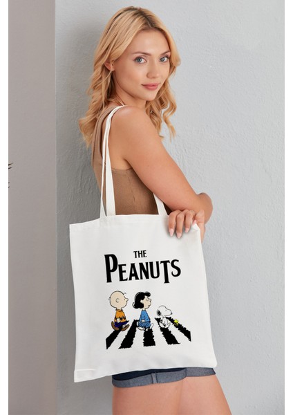 The Peanuts Model Baskılı Günlük Kullanım Özel Baskı Bez Omuz Çantası Hediyelik Tote Bag