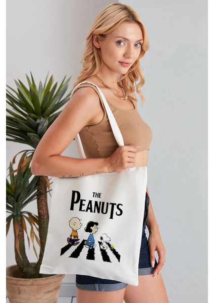 The Peanuts Model Baskılı Günlük Kullanım Özel Baskı Bez Omuz Çantası Hediyelik Tote Bag