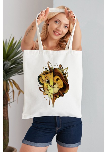 Aslan Kral Model Baskılı Günlük Kullanım Özel Baskı Bez Omuz Çantası Hediyelik Tote Bag