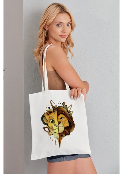 Aslan Kral Model Baskılı Günlük Kullanım Özel Baskı Bez Omuz Çantası Hediyelik Tote Bag