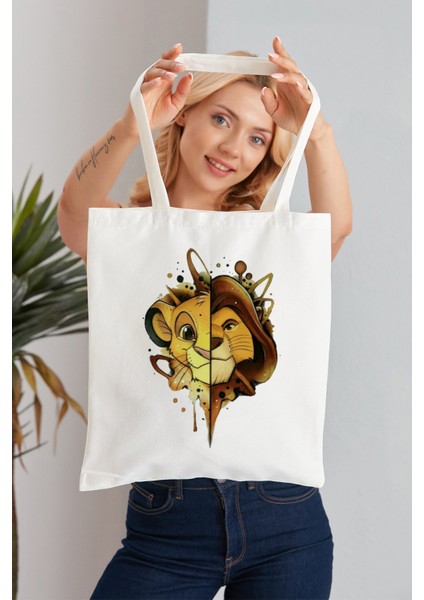 Aslan Kral Model Baskılı Günlük Kullanım Özel Baskı Bez Omuz Çantası Hediyelik Tote Bag