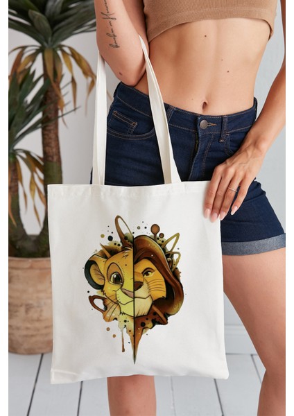 Aslan Kral Model Baskılı Günlük Kullanım Özel Baskı Bez Omuz Çantası Hediyelik Tote Bag