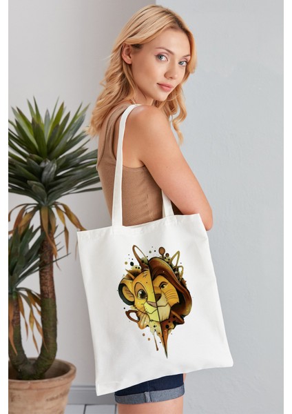 Aslan Kral Model Baskılı Günlük Kullanım Özel Baskı Bez Omuz Çantası Hediyelik Tote Bag