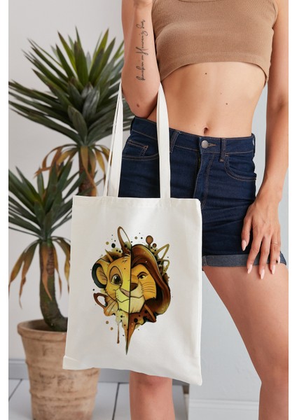 Aslan Kral Model Baskılı Günlük Kullanım Özel Baskı Bez Omuz Çantası Hediyelik Tote Bag