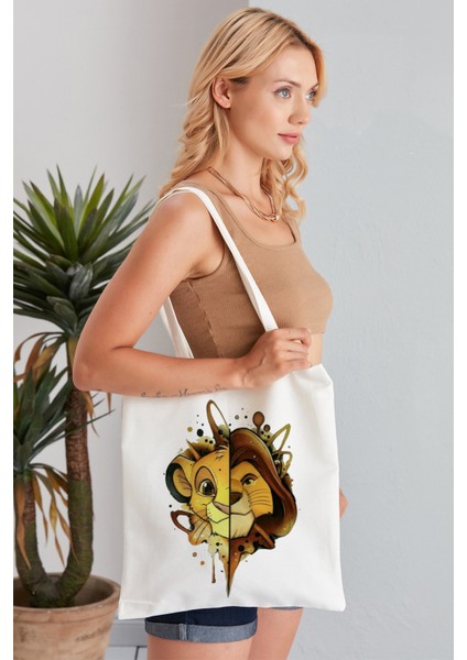 Aslan Kral Model Baskılı Günlük Kullanım Özel Baskı Bez Omuz Çantası Hediyelik Tote Bag