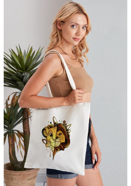 Aslan Kral Model Baskılı Günlük Kullanım Özel Baskı Bez Omuz Çantası Hediyelik Tote Bag