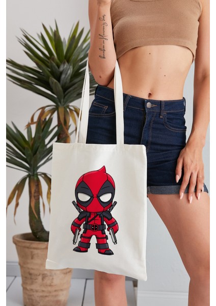 Deadpool Model Baskılı Günlük Kullanım Özel Baskı Bez Omuz Çantası Hediyelik Tote Bag