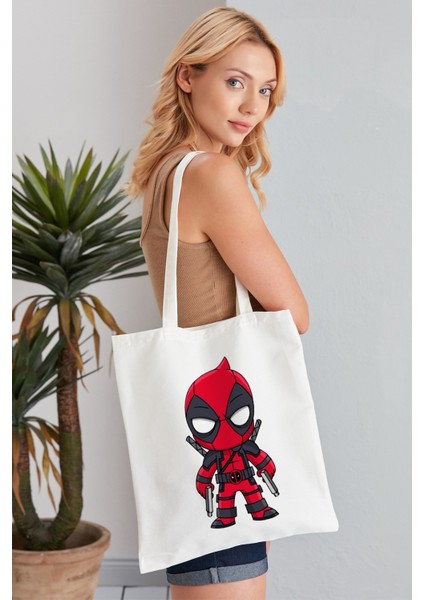 Deadpool Model Baskılı Günlük Kullanım Özel Baskı Bez Omuz Çantası Hediyelik Tote Bag