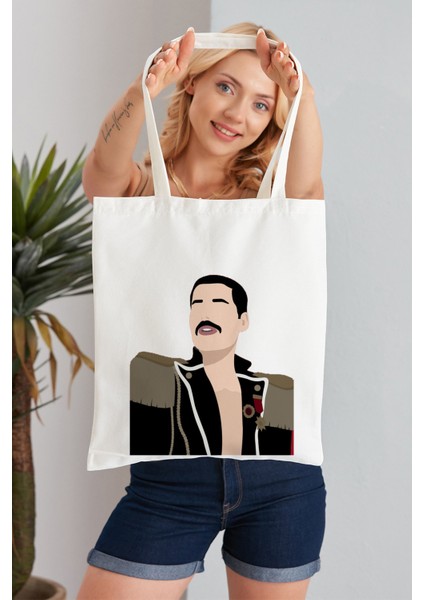 Freddie Mercury Model Baskılı Günlük Kullanım Özel Baskı Bez Omuz Çantası Hediyelik Tote Bag