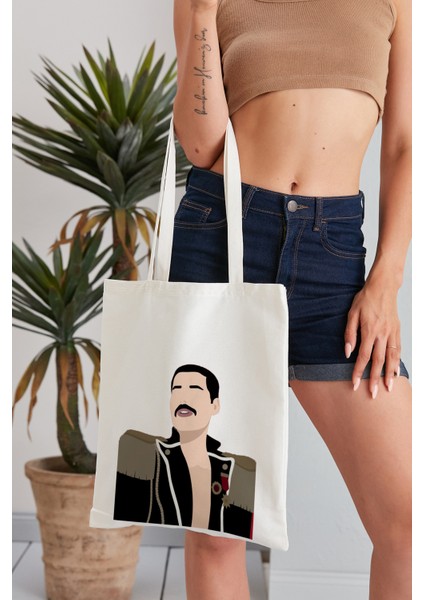 Freddie Mercury Model Baskılı Günlük Kullanım Özel Baskı Bez Omuz Çantası Hediyelik Tote Bag