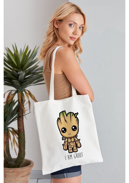 I Am Groot Model Baskılı Günlük Kullanım Özel Baskı Bez Omuz Çantası Hediyelik Tote Bag