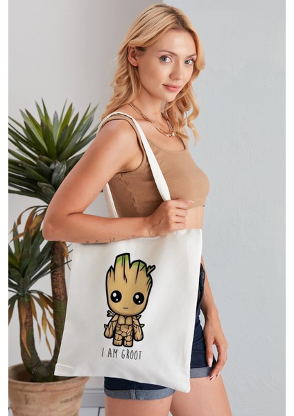 I Am Groot Model Baskılı Günlük Kullanım Özel Baskı Bez Omuz Çantası Hediyelik Tote Bag