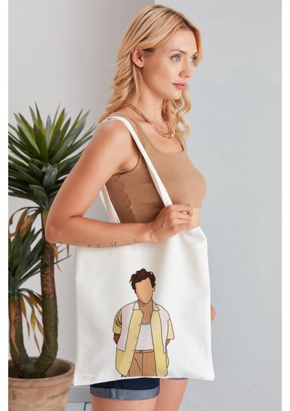 Harry Styles Model Baskılı Günlük Kullanım Özel Baskı Bez Omuz Çantası Hediyelik Tote Bag