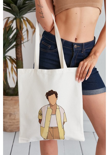 Harry Styles Model Baskılı Günlük Kullanım Özel Baskı Bez Omuz Çantası Hediyelik Tote Bag